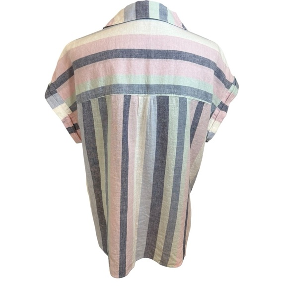 Sanctuary | Striped Borrego Cotton Linen Blend Tie-Front Button Down Shirt - Picture 3 of 9